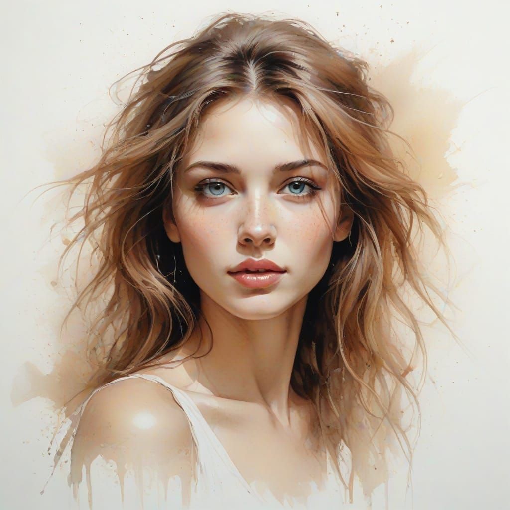 Ethereal Woman Portrait in Expressive Watercolour Style