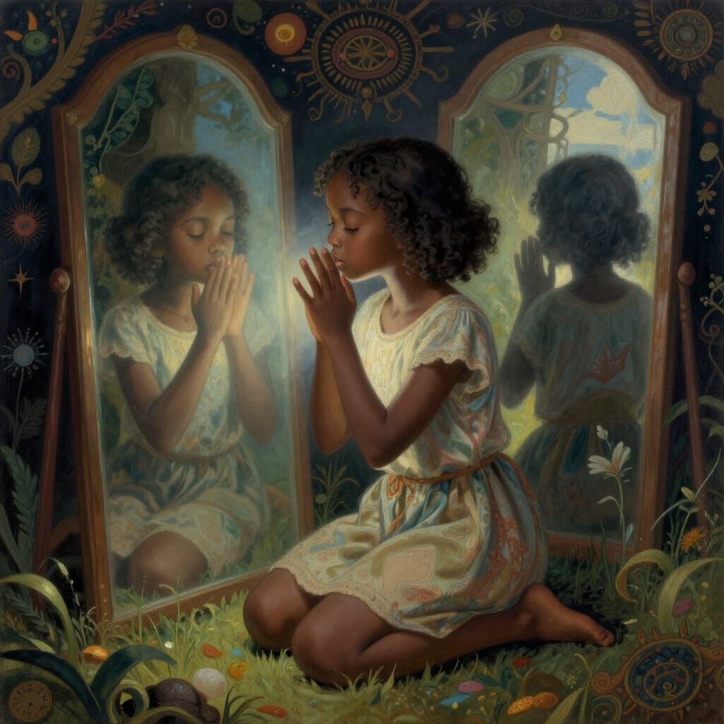 African Girl Whispers Secret in Mirror World