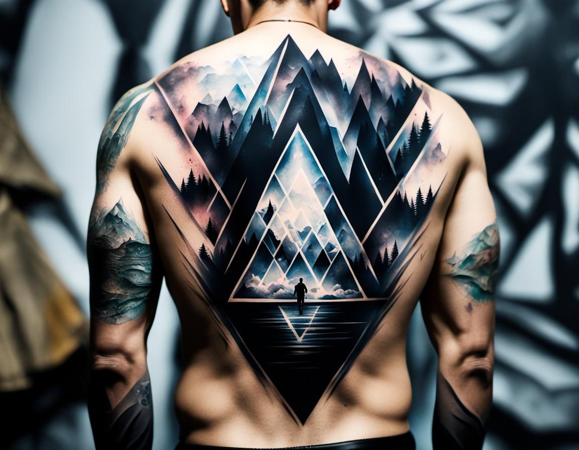 Crystal Cave Back Tattoo Design in Ink