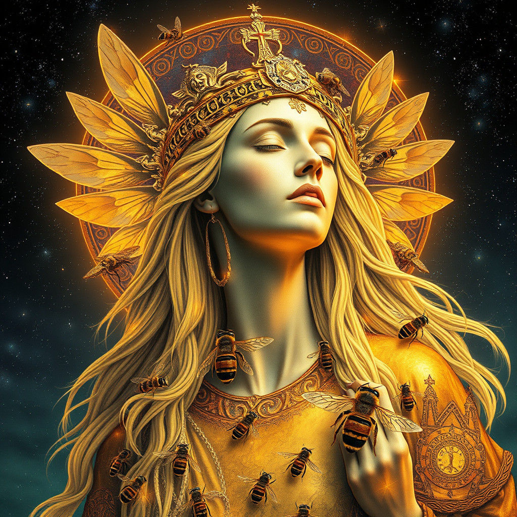 Surreal Icelandic Goddess with Bees in Dali Style