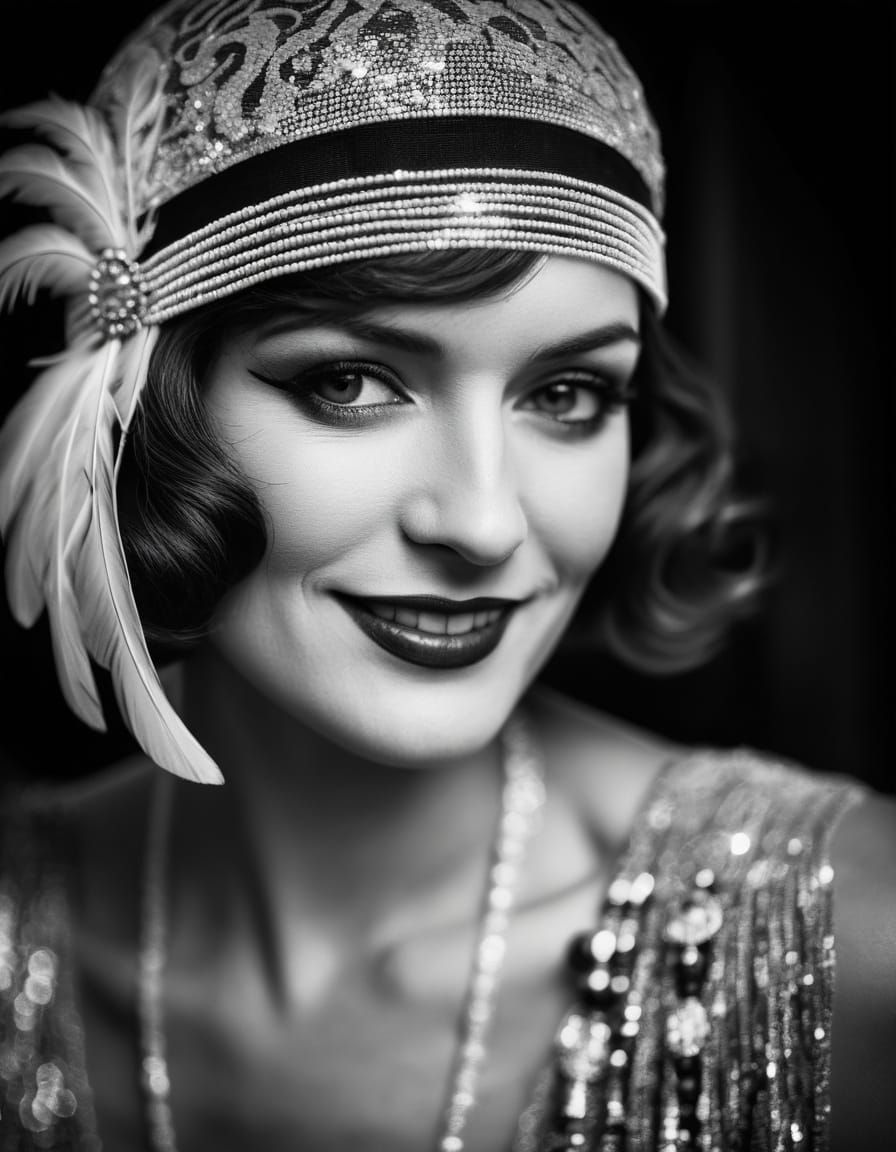 Flapper Portrait in Black and White Photography Style