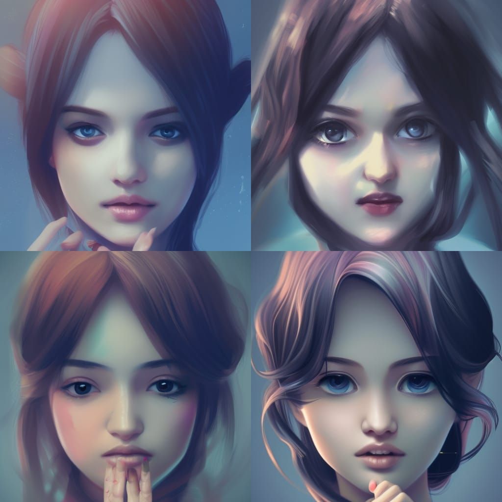 Cute Girl Portrait with Peace Sign, Hyperrealistic Art