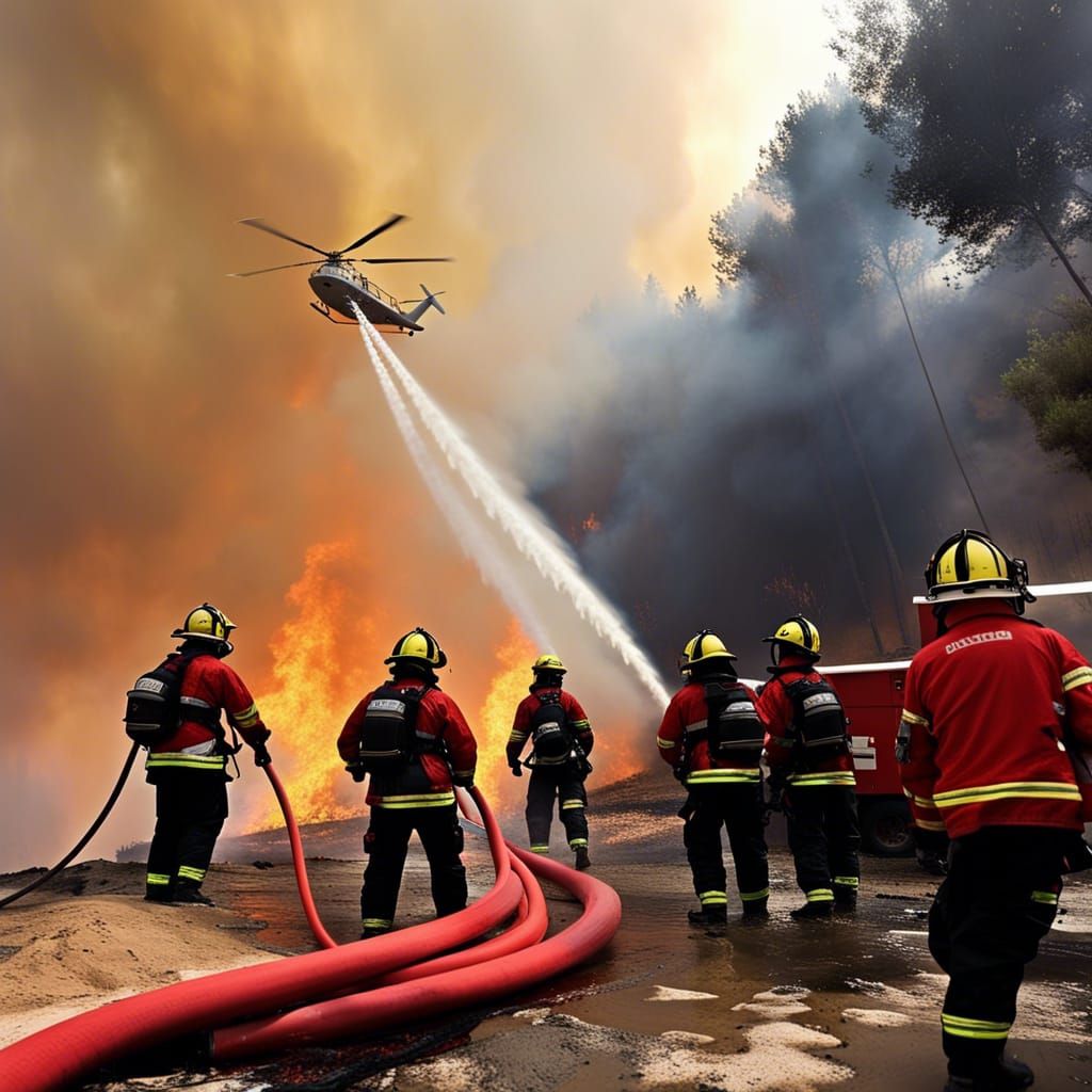 Portuguese Firefighters Battle Blaze: Hyperrealistic Image