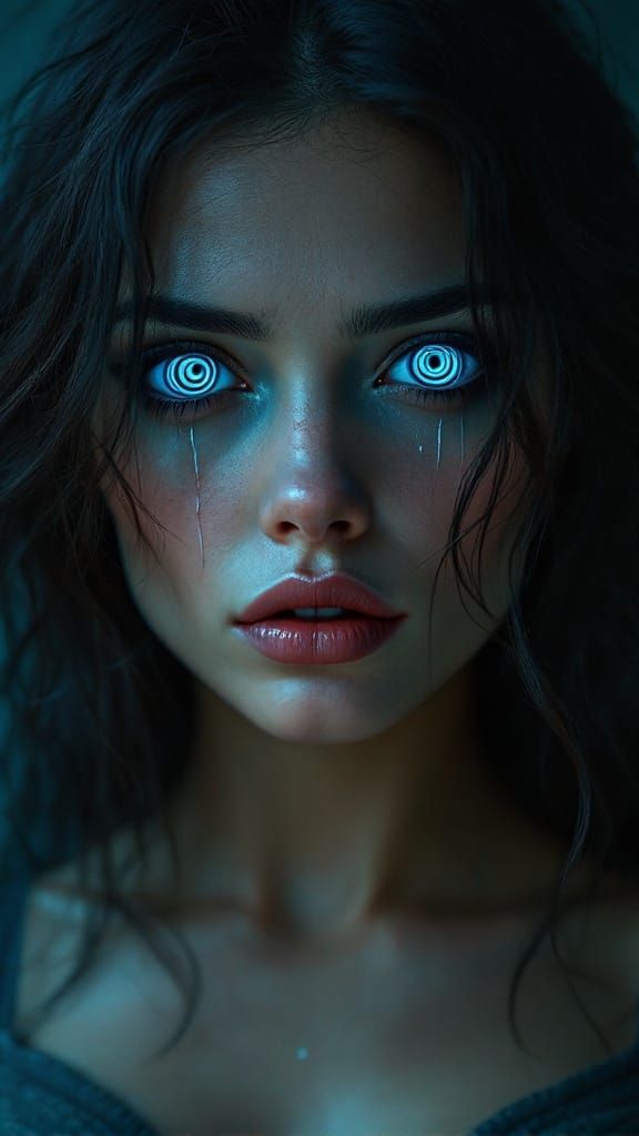 Hyper Realistic Portrait of a Hypnotized Brunette Woman with...