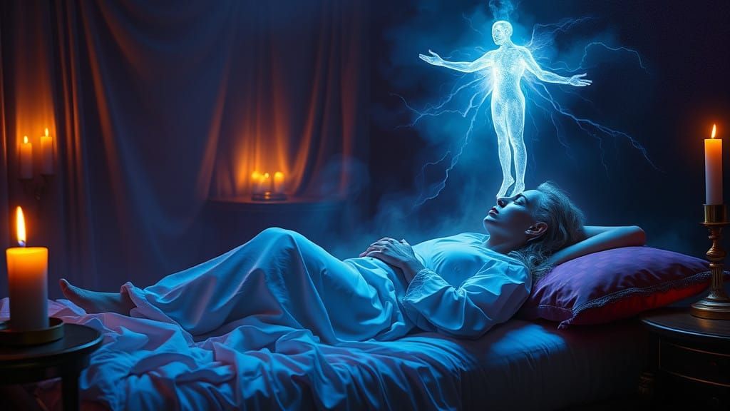 Man Projecting Astral Body in Enchanted Bedroom Scene