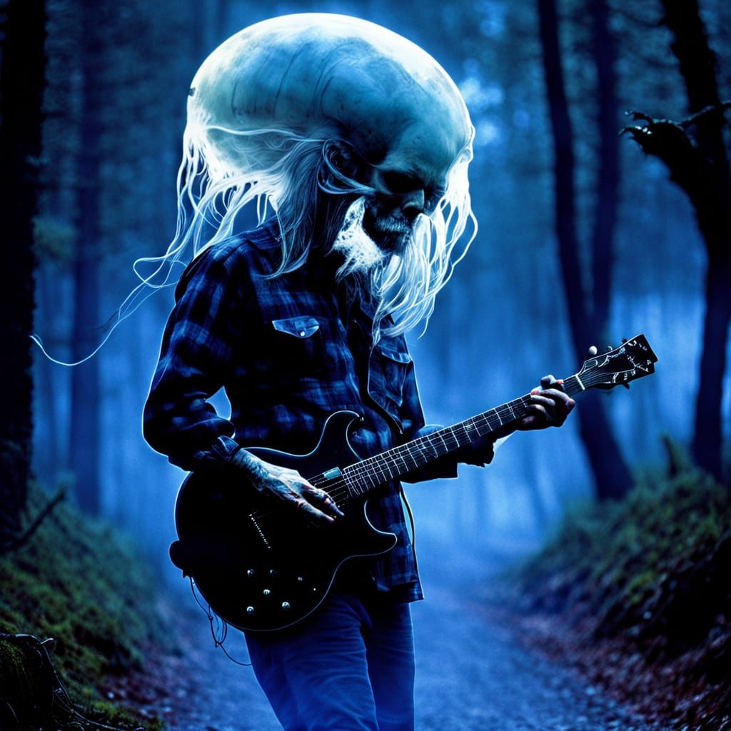 Grunge Rocker Jellyfish Haunts a Moonlit Boreal Road