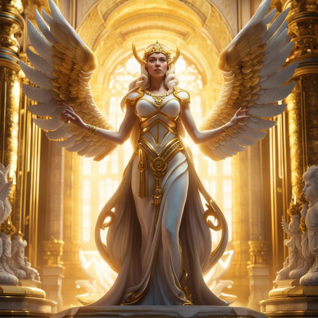 Angelic Goddess Blessing in Gold Marble Temple