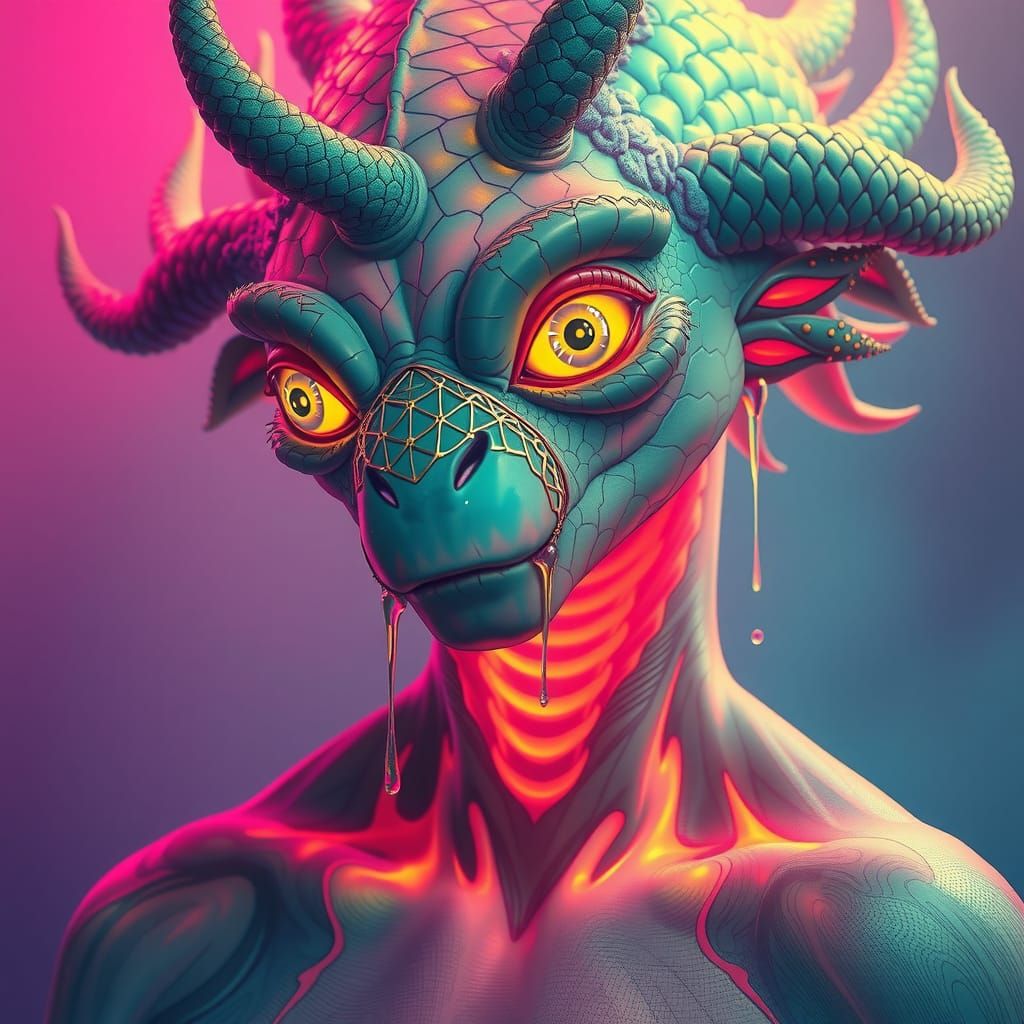 Bioluminescent Creature Seduces Medusa in Neon Ambiance