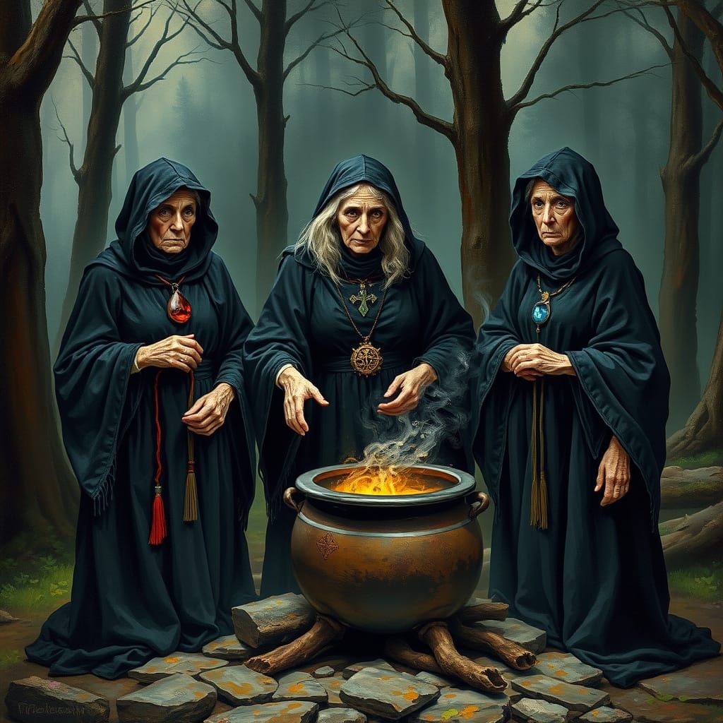 The Three Witches in Macbeth, each portrayed by Cavendish Morton