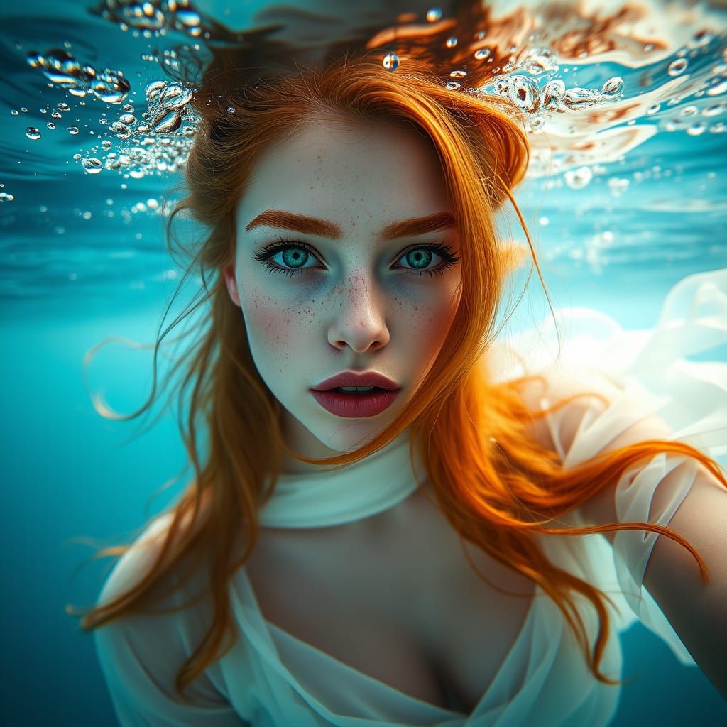 Hyperrealistic Ocean Goddess in Underwater Fashion
