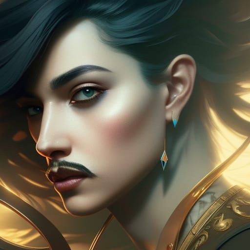 Mustache Woman Portrait in Digital Art Style