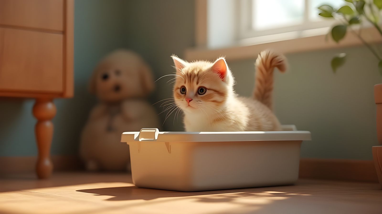 A Feline Moment in a Modern Home: Realistic Cinematic Scene