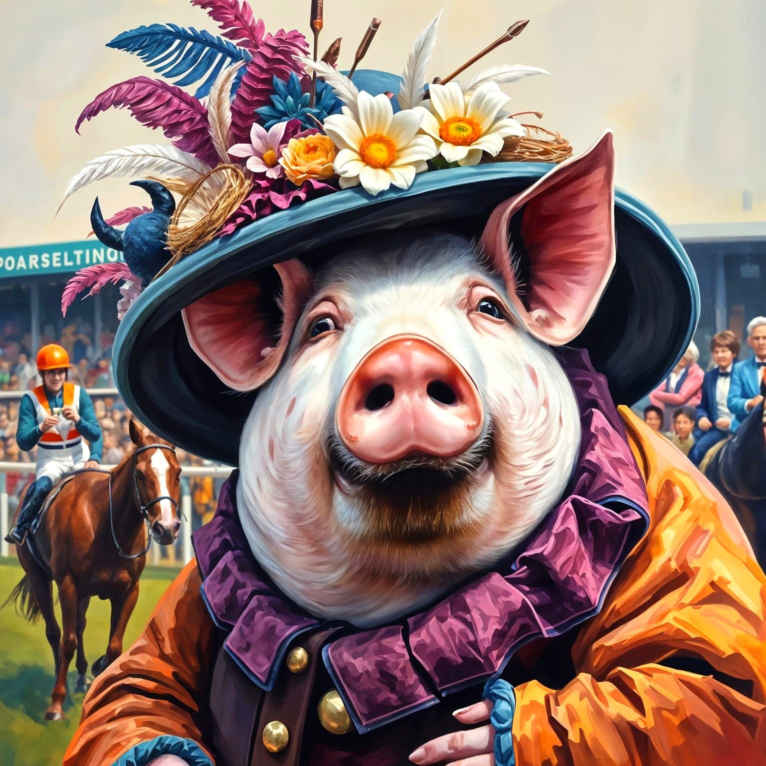 Pig at the Races: A Neo-Impressionist Painting