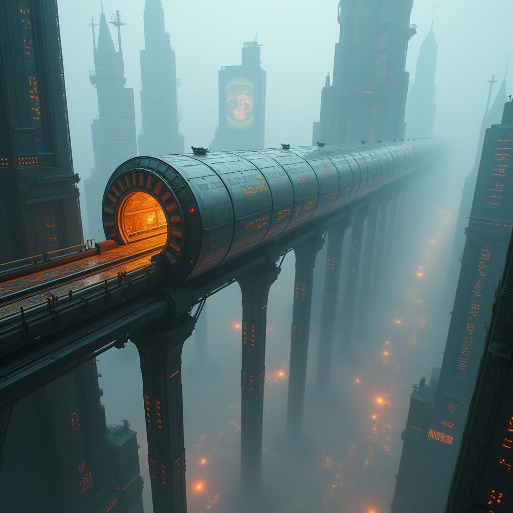 Futuristic Cyberpunk Transport Tube in Megacity