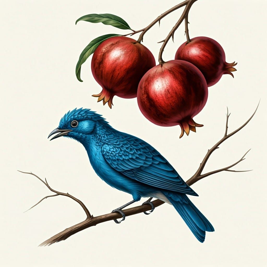 Vibrant Blue Bird in Whimsical Landscape