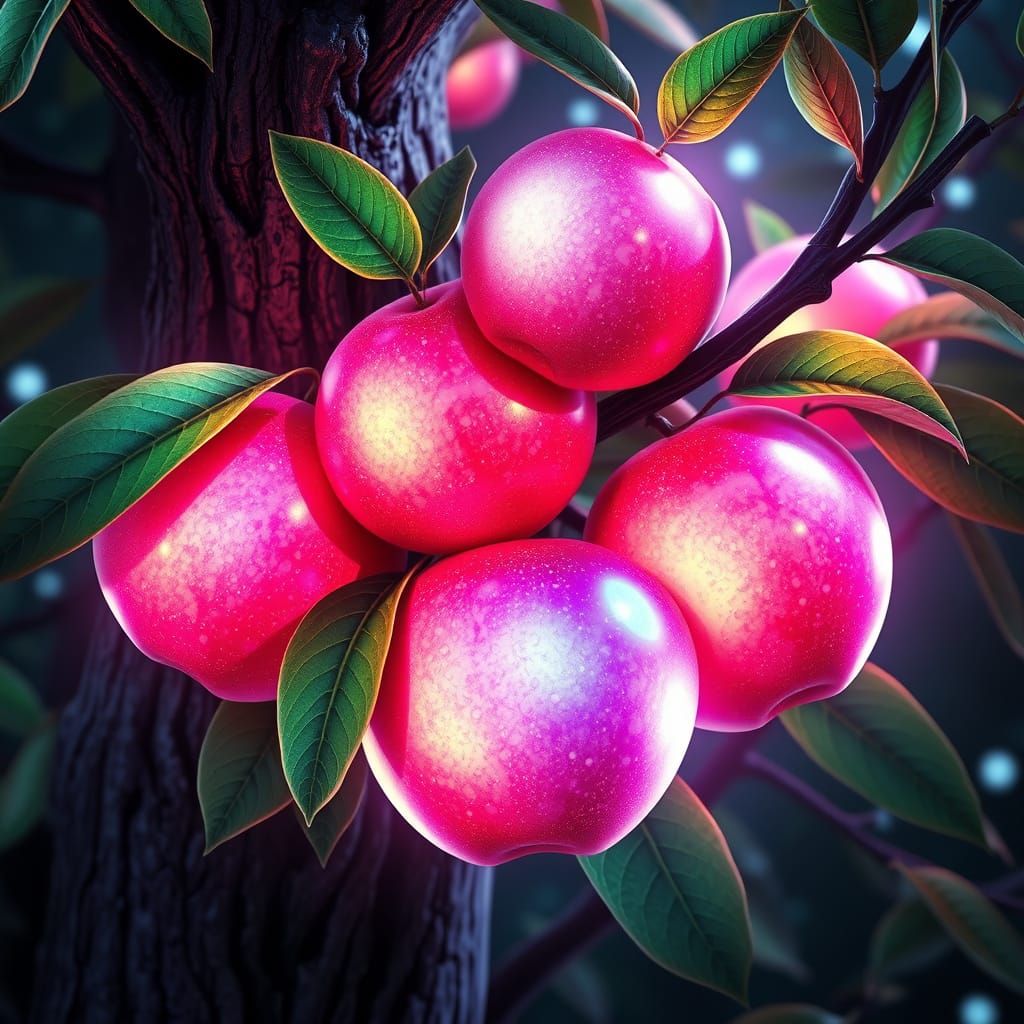 Radiant Iridescent Apples on a Thriving Tree in Anime-Inspir...