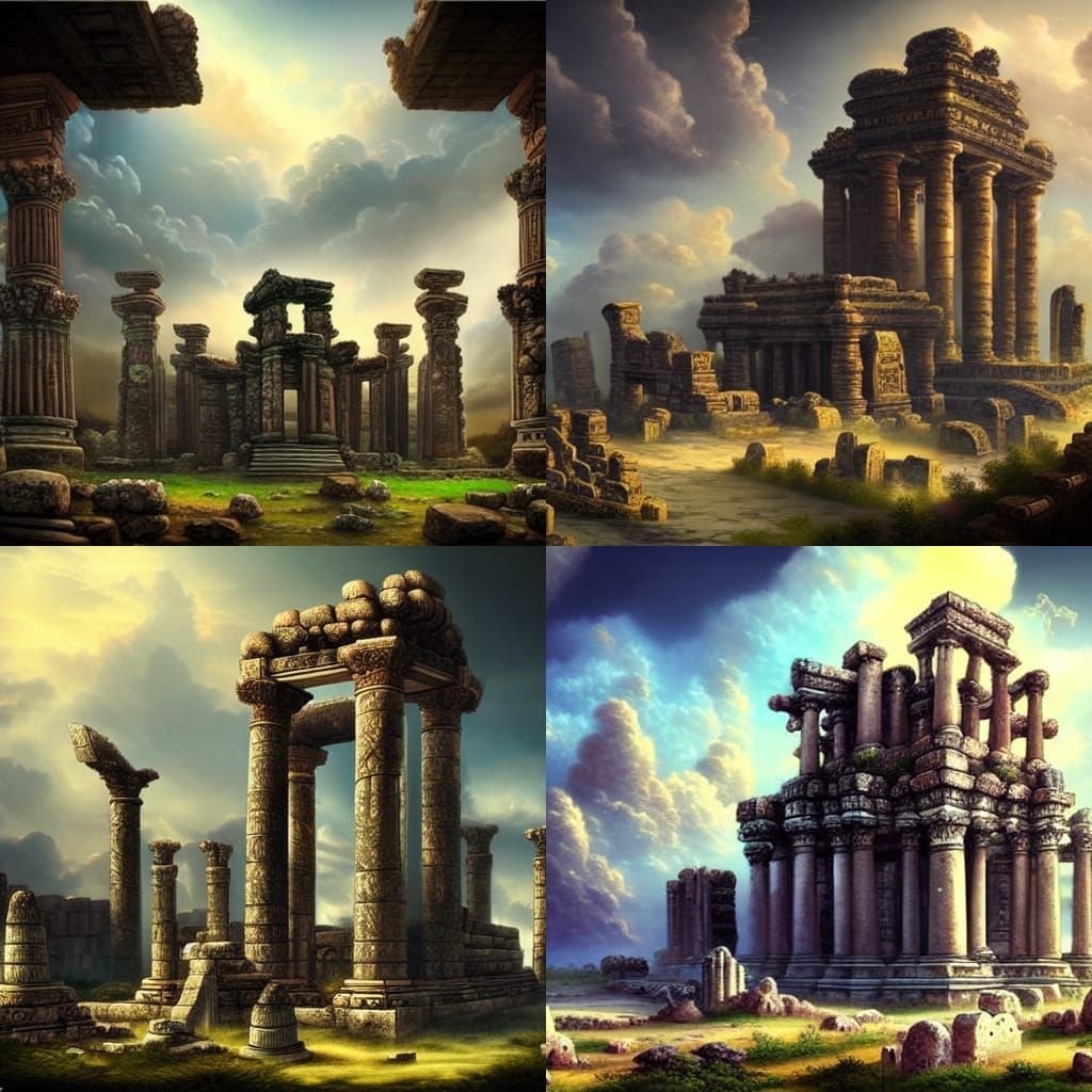 Fantasy Sky Temple Ruins in Matte Painting Style