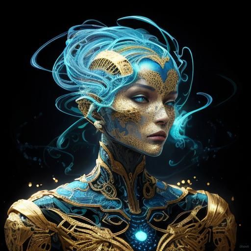 Holographic Robot in Abstract Memphis Design