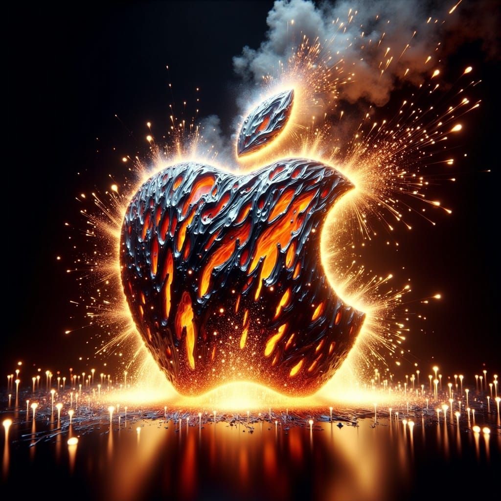 Molten Silver Apple Logo in 3D Rendering