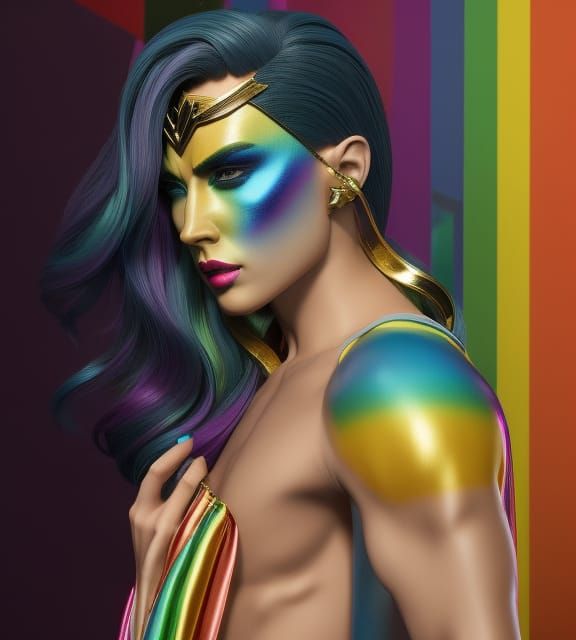 Gender-Swapped Wonder Woman Portrait with Rainbow Splash