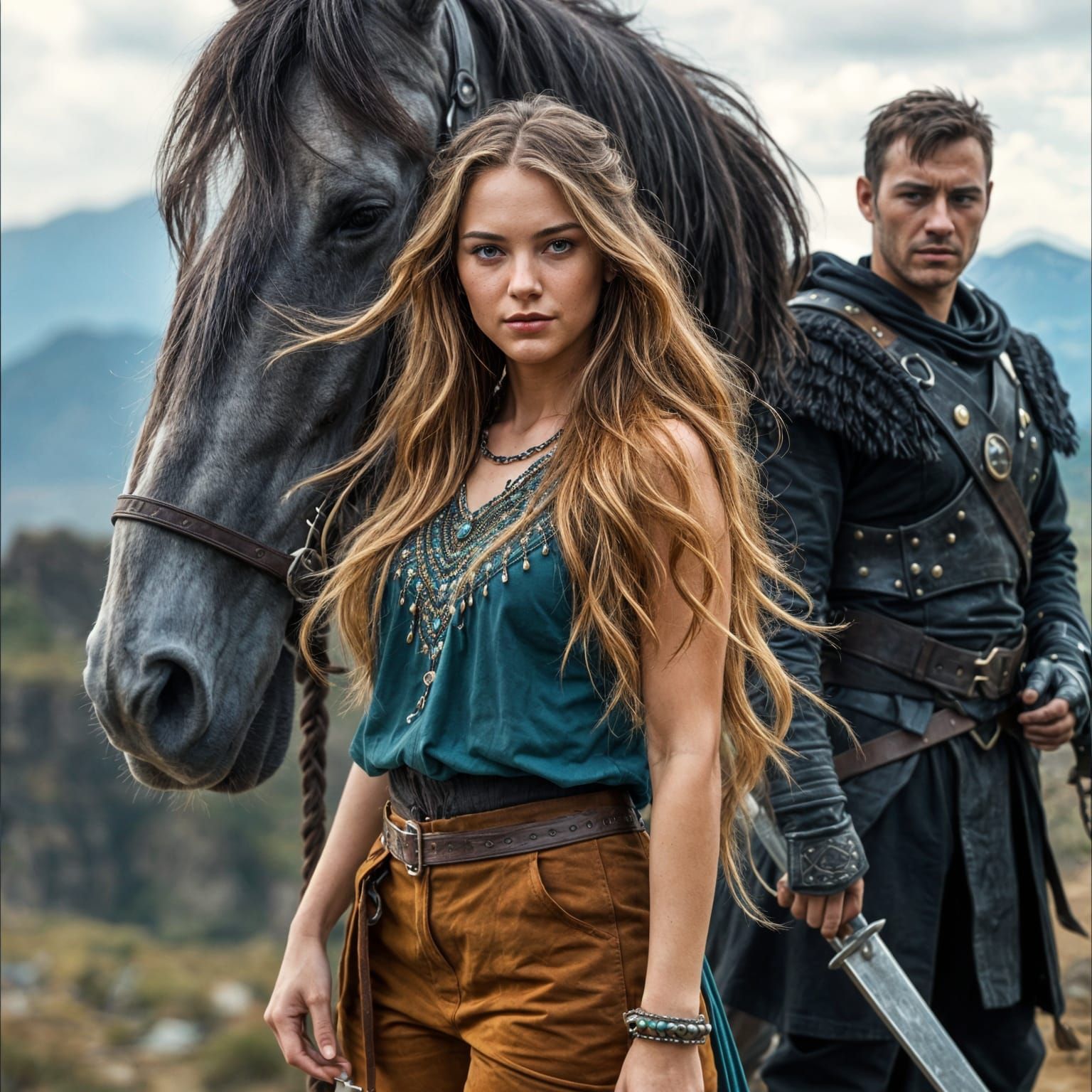 Warrior Woman with Horse in Cinematic Style