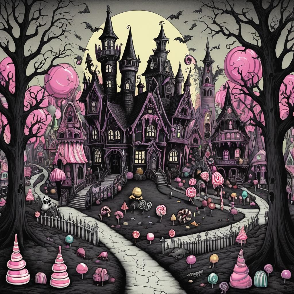 Surreal Gothic Candyland in Dark Fantasy Aesthetic