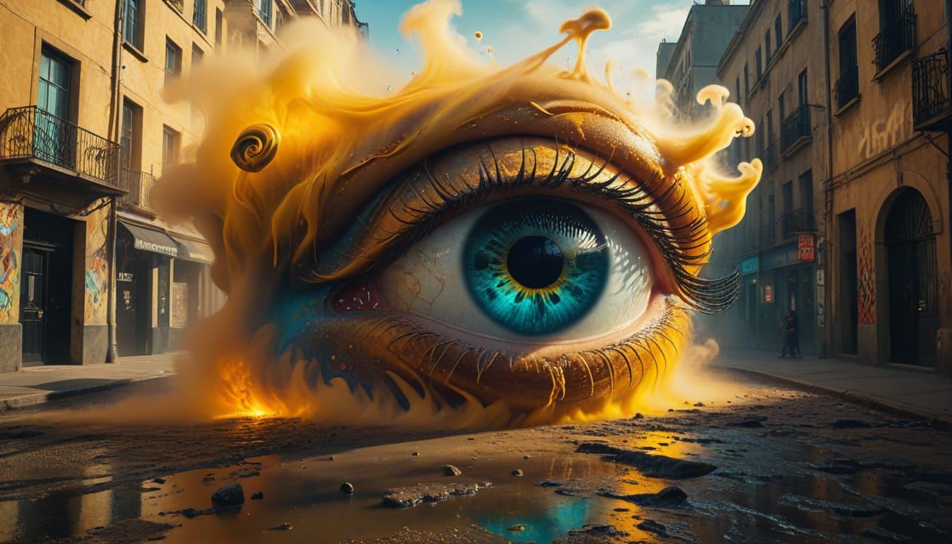 Eye of the City: Surreal Urban Dreamscape in Vibrant Colors