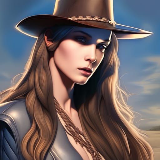 Cowgirl Goddess Portrait in Hyperrealistic Style