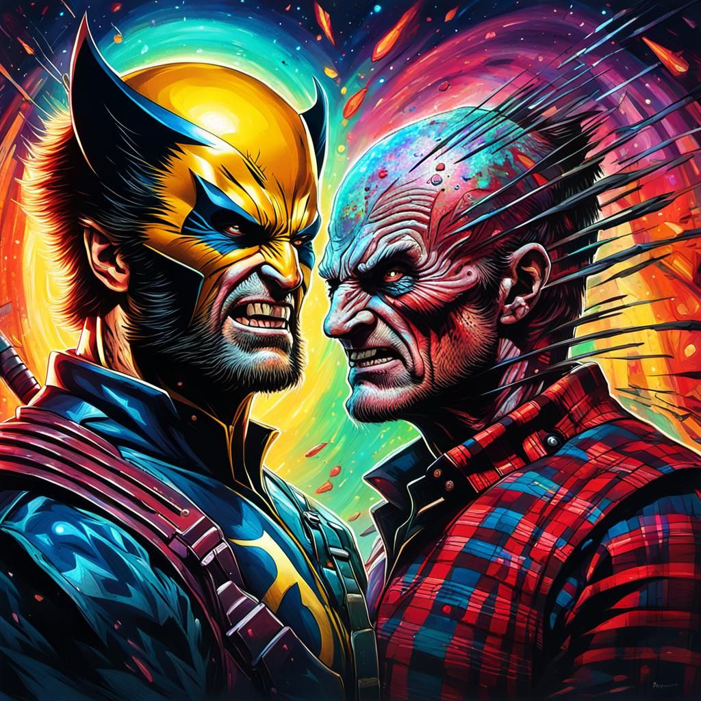 Wolverine vs. Freddy Krueger in Cosmic Illustration