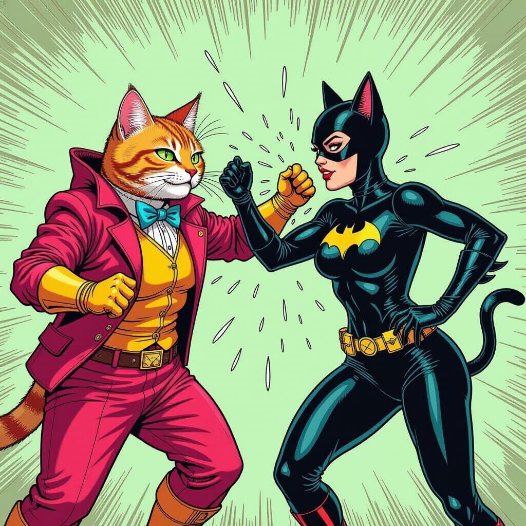 Frecazoid Slapped by Catwoman in Comic Style