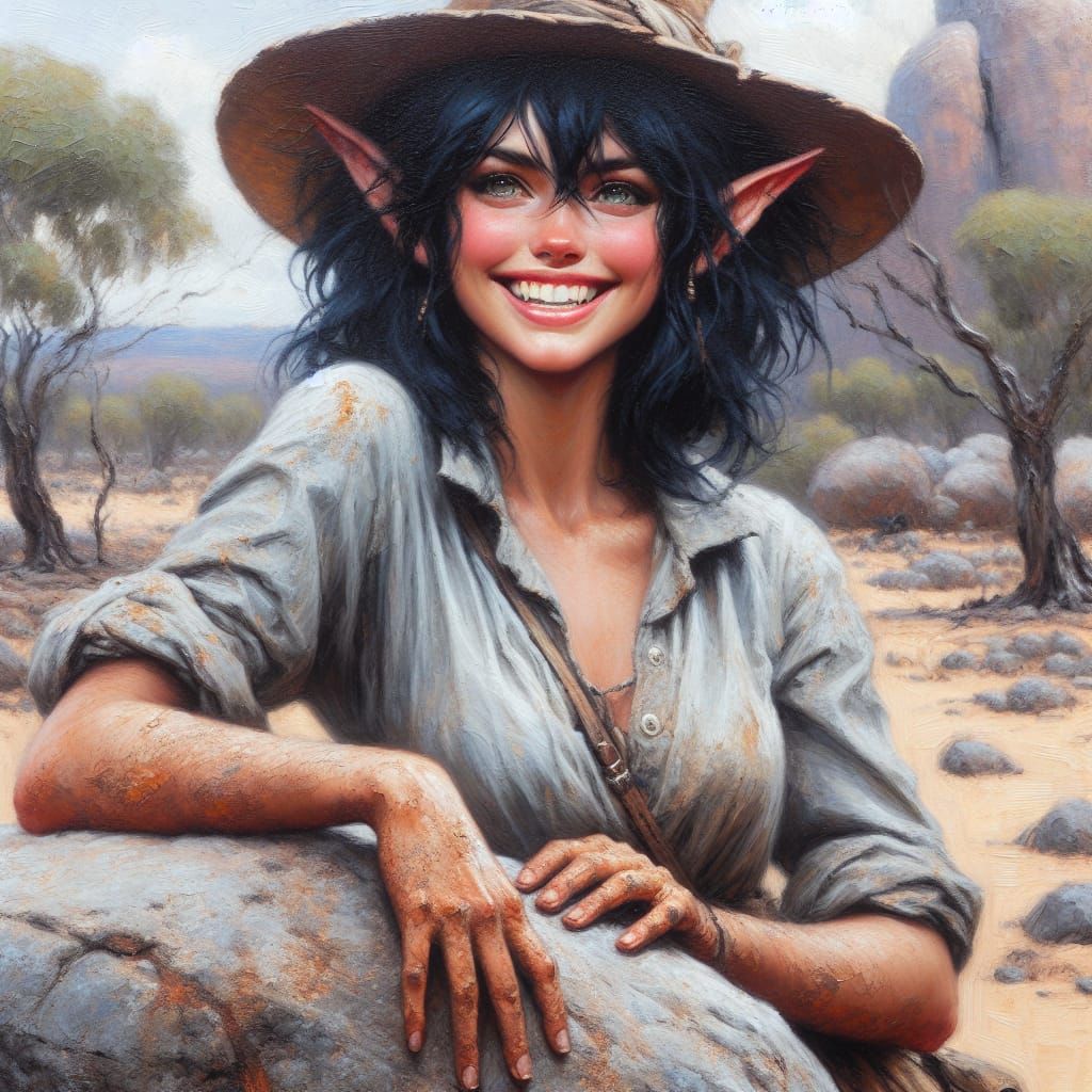 Elf in Outback: Impressionistic Oil Painting