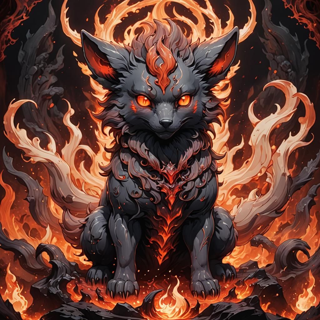Demonic Vulpix in Dark Fantasy Anime Style