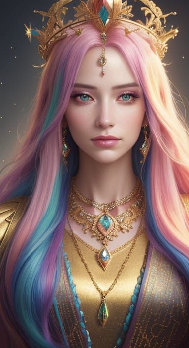 Ethereal Woman with Rainbow Hair, Photorealistic Portrait