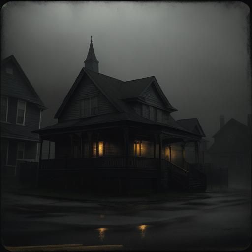 Eerie Ghost Beside Haunted House in Dark Art Style