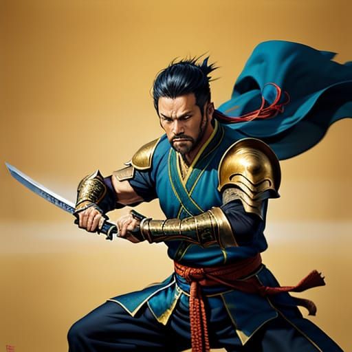 Dynamic Kungfu Swordsman Oil Painting