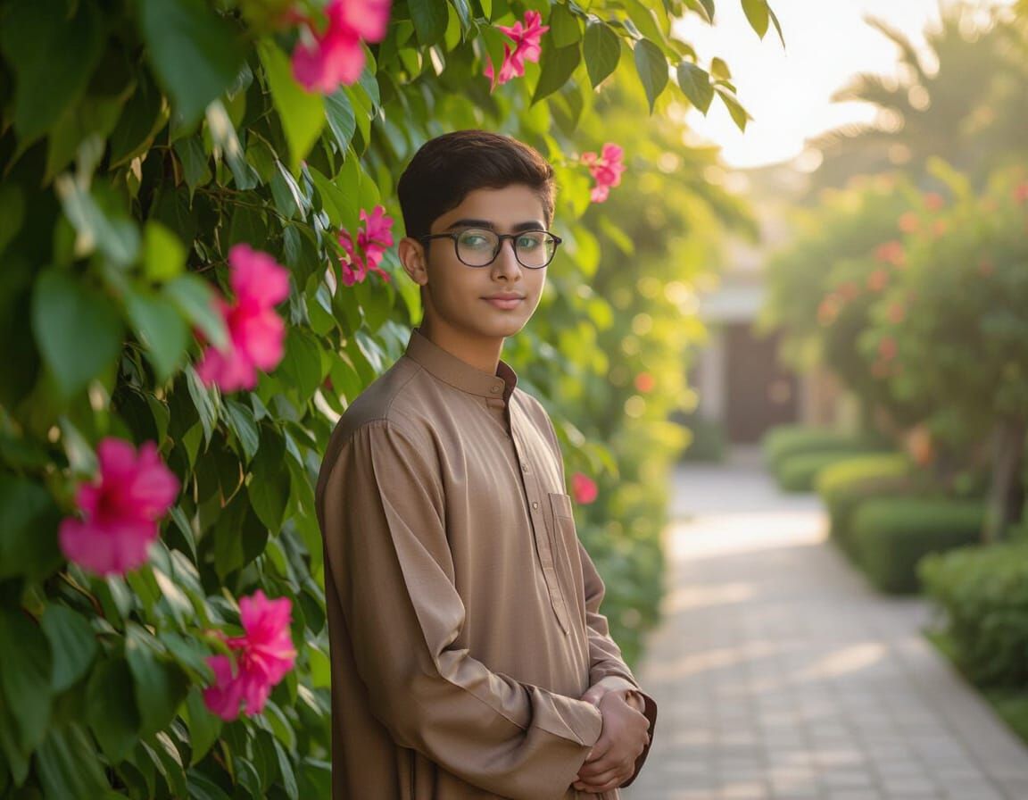 Pakistani Boy in Garden Portrait
