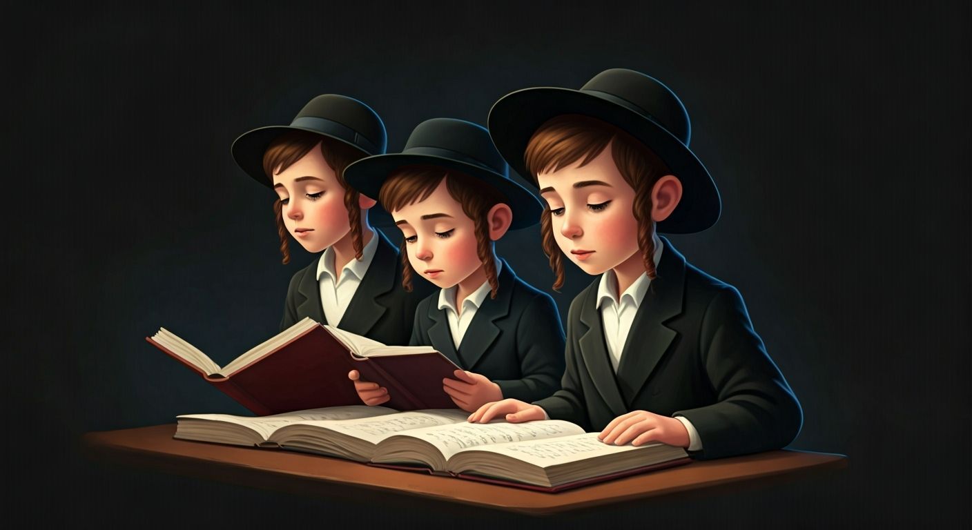 Jewish Boys Studying in Sweet Cartoon Render Style
