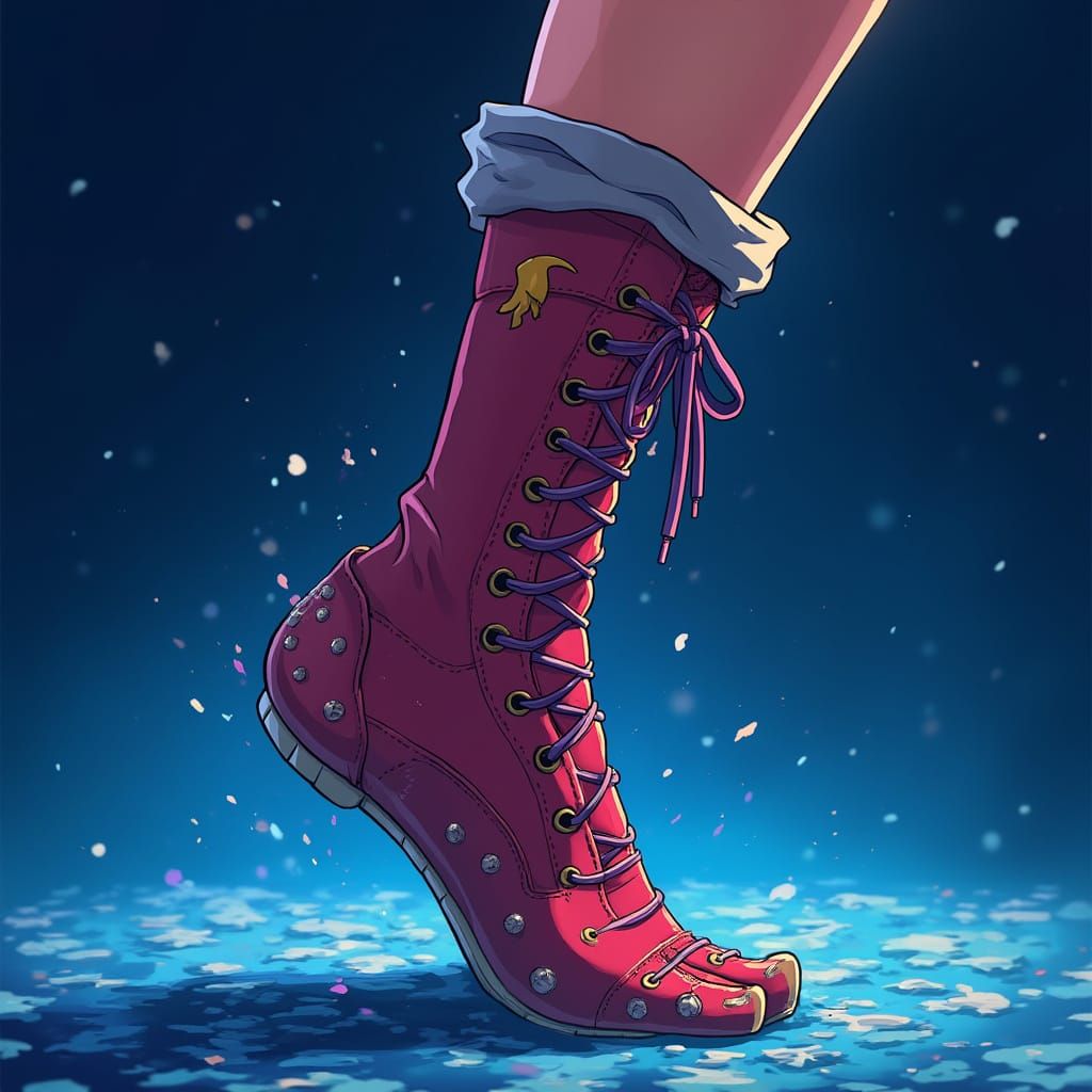 Dynamic Foot in Cel-Shaded Anime Style