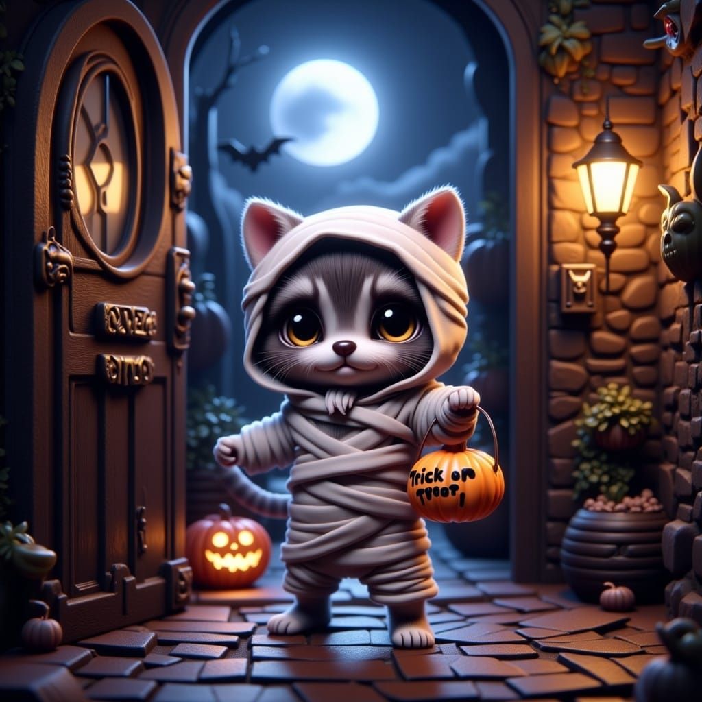 Chibi Kitten's Halloween: A Whimsical Artstation Masterpiece