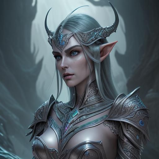 Arcane High Elf in Coral Armor Digital Painting