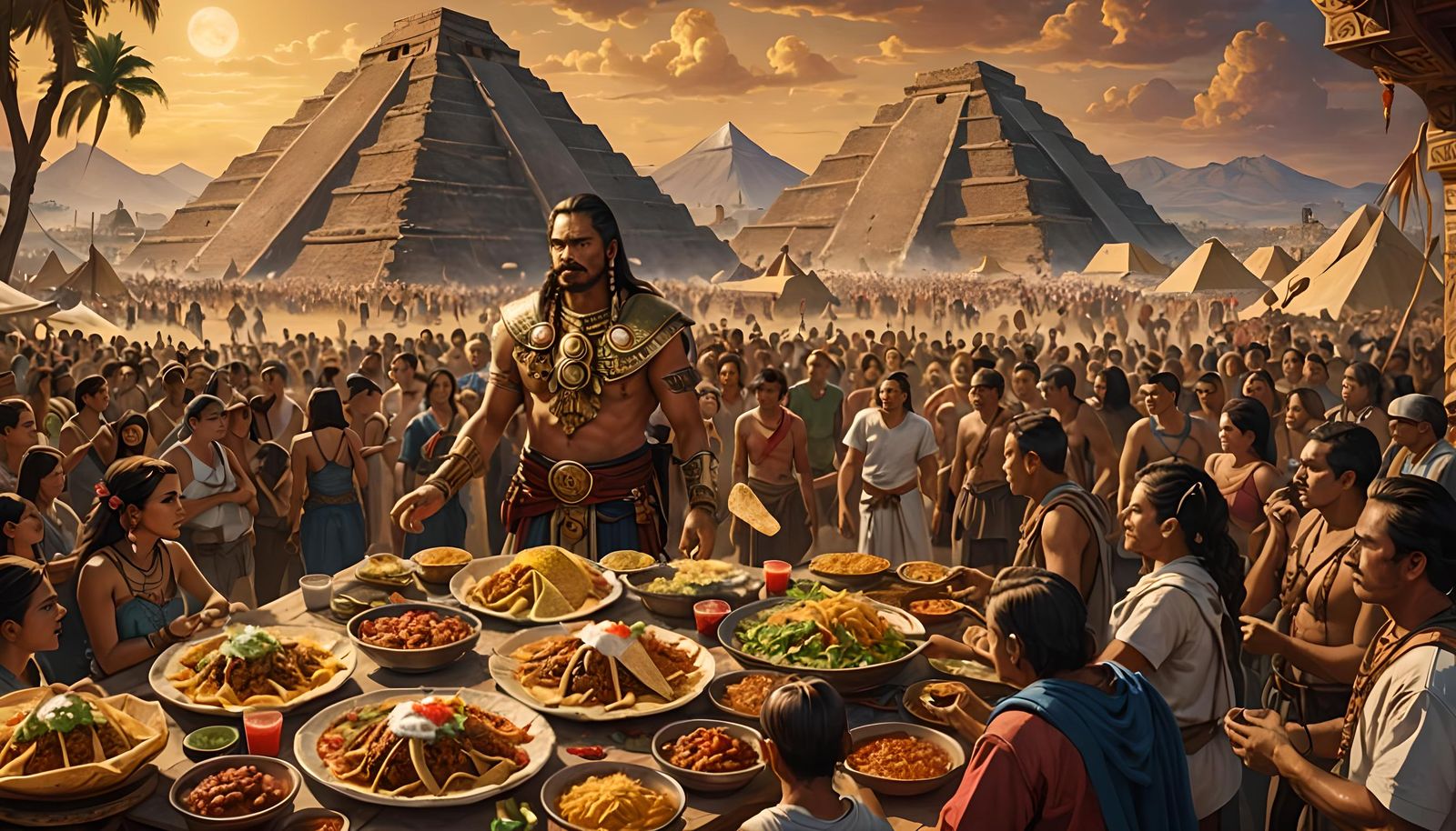 Aztec King Offered Mexican Food: Detailed Digital Art