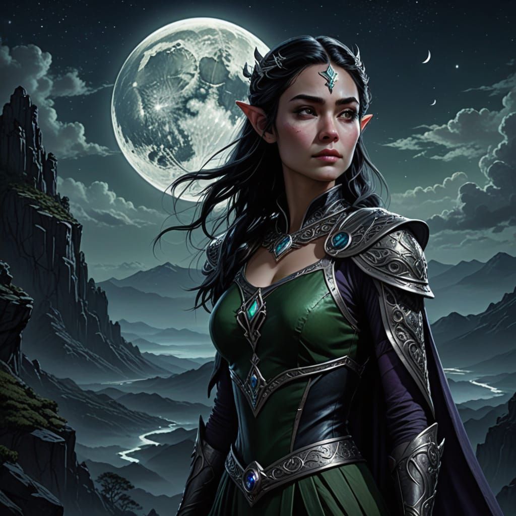 Elegant Drow Princess Under Starlight