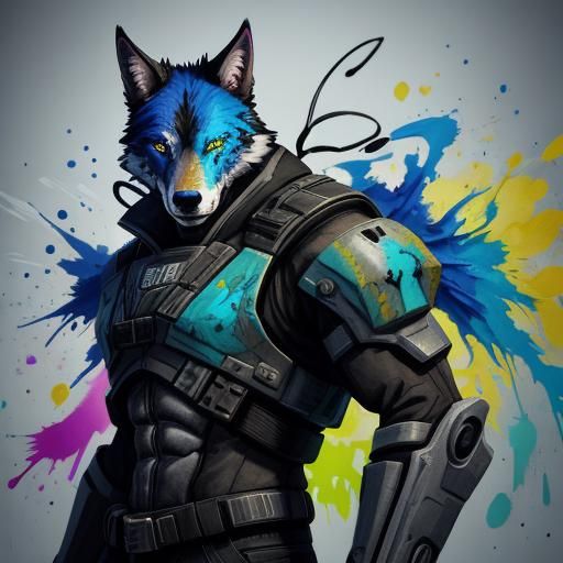 Cybernetic Wolf vs Zombie Soldier in Street Art