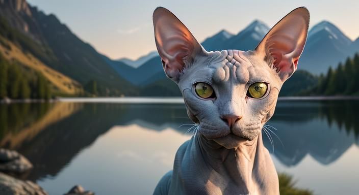 Hyperrealistic Sphynx Cat Portrait at Golden Hour