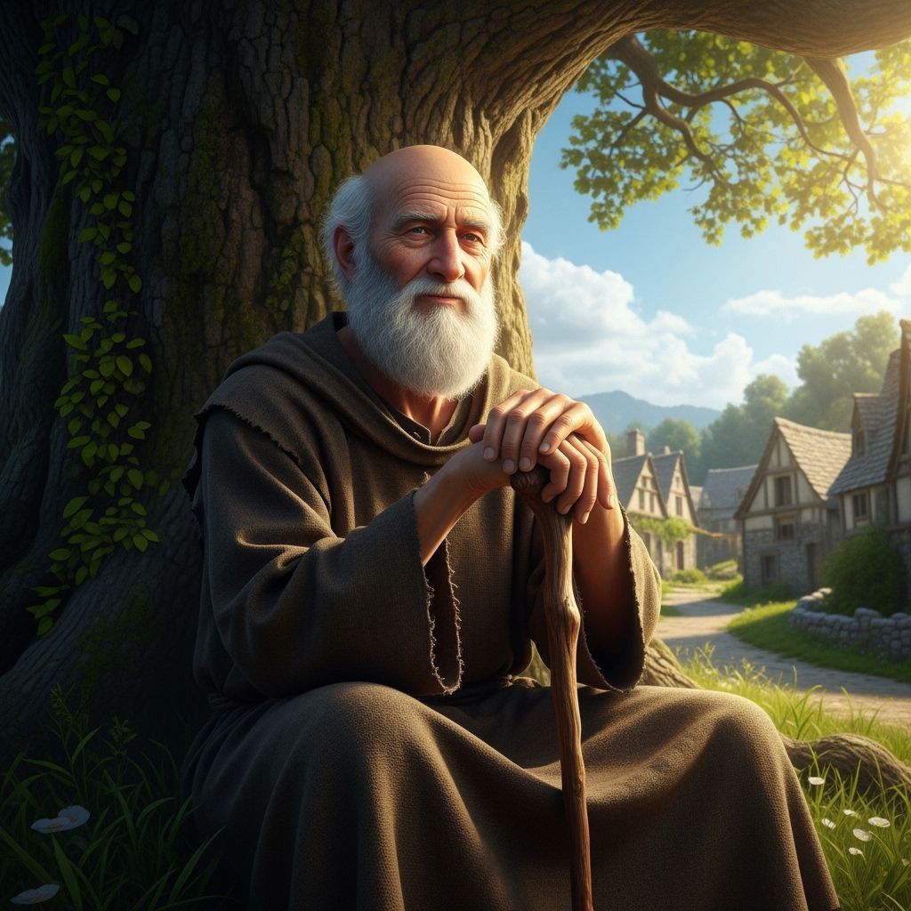 Wise Old Man Under Ancient Oak Tree