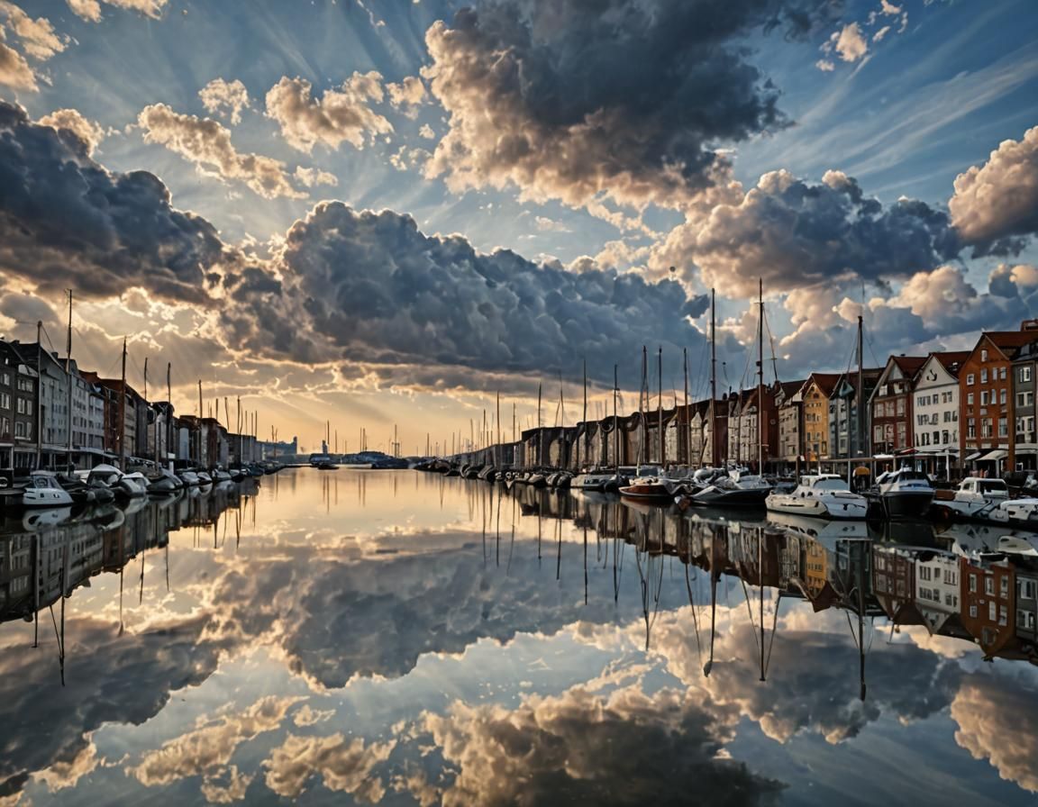 Medieval Sky City Reflected in Clouds