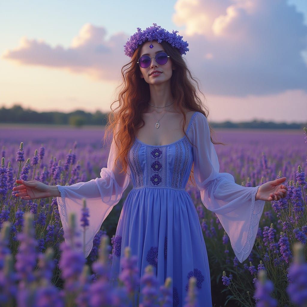 Ethereal Goddess in Purple Wildflowers