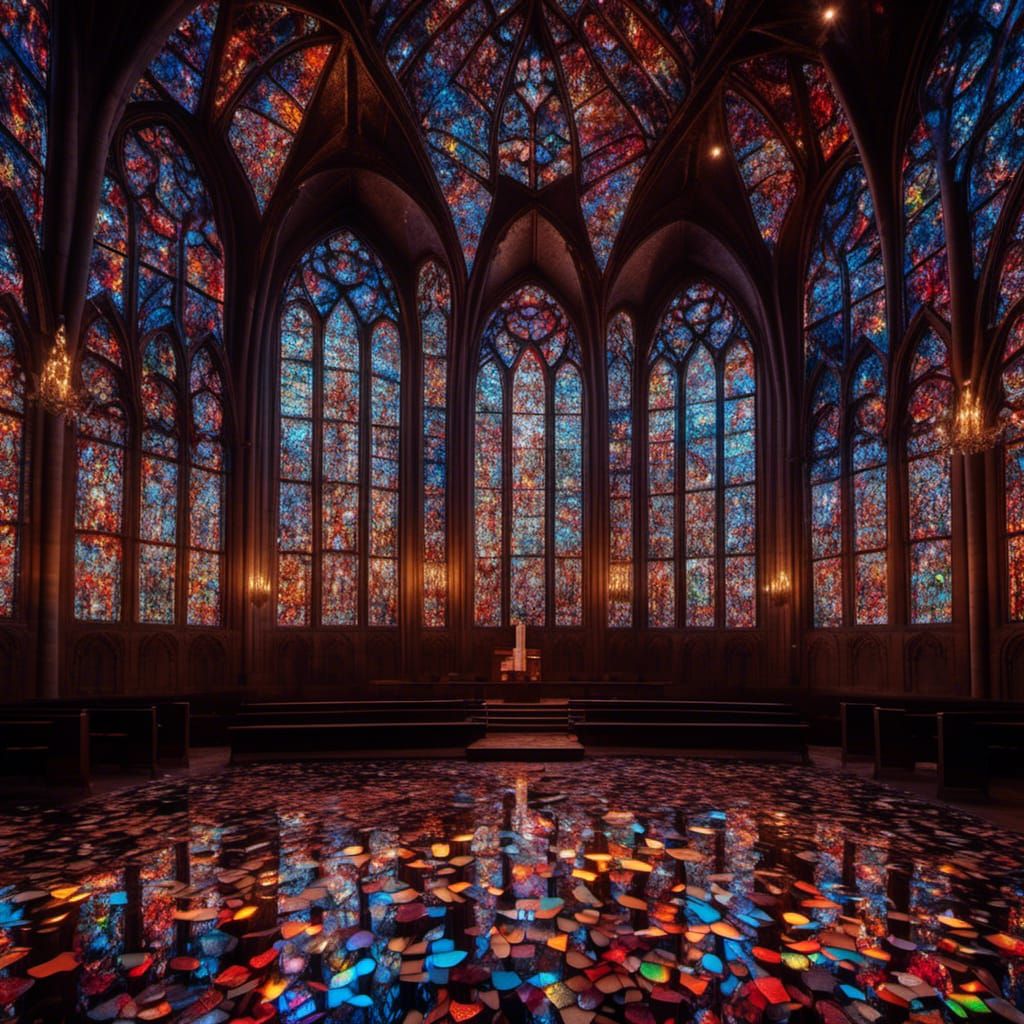 Old Church with Cracked Colorful Stained Glass