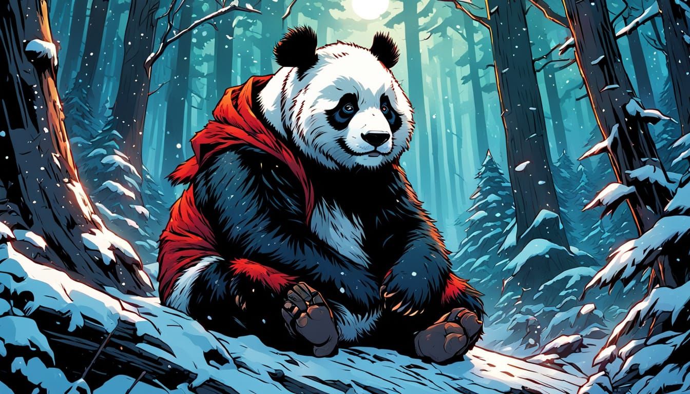 Red Panda in Snowy Forest Comic Art