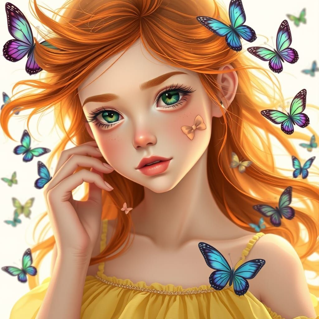 Girl with Butterflies: Hyperdetailed 3D Render